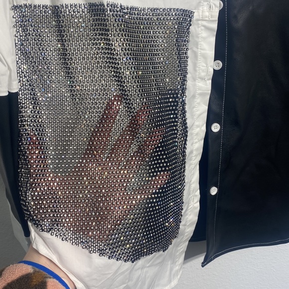 Akira say it again button up blouse with rhinestones and faux leather - Picture 6 of 9